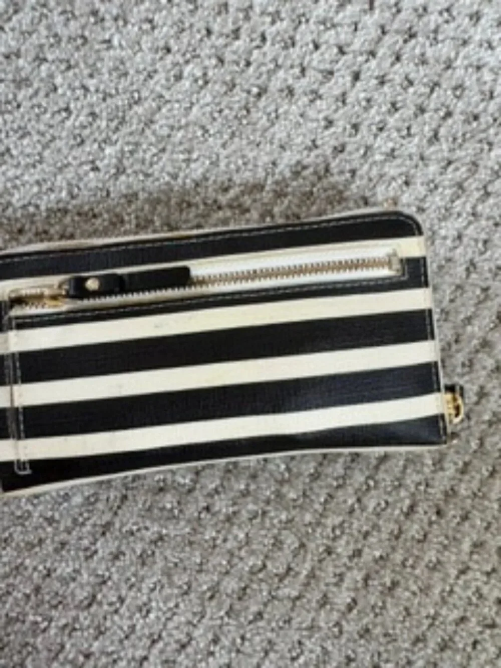 Kate Spade New York Black & Cream Striped Zip Around Wallet